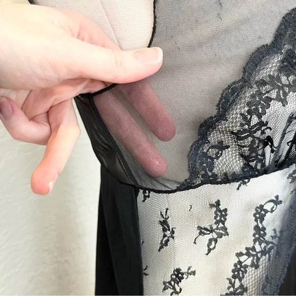 Vintage Sheer Black Mesh Satin Lingerie Nightgown Maxi Dress Goth Whimsigoth S/M - Picture 6 of 13